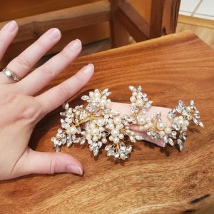 Gold, crystal, pearl bridal hair clip accessory